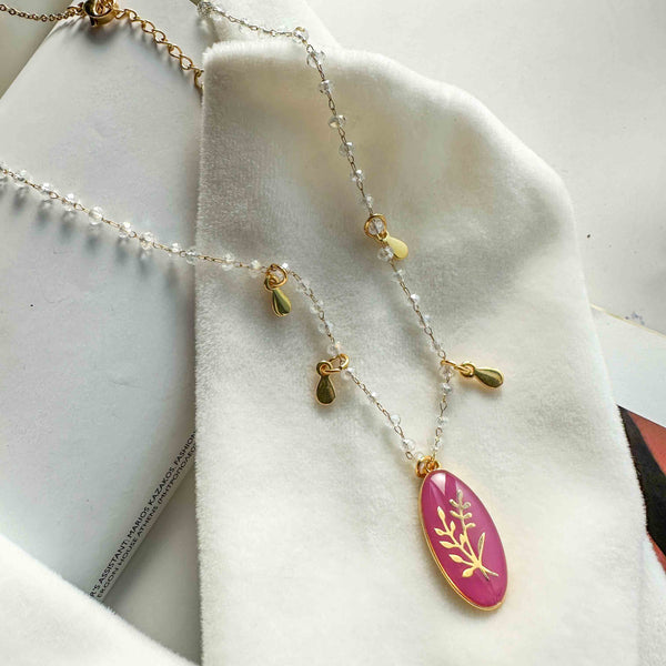 Κολιέ Ροζάριο με Λευκά Κρυσταλλάκια και Στοιχείο με Σμάλτο