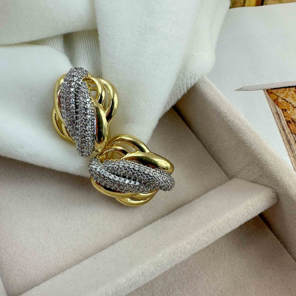 Ατσάλινα Σκουλαρίκια Χρυσό & Ασημί με Ζιργκόν