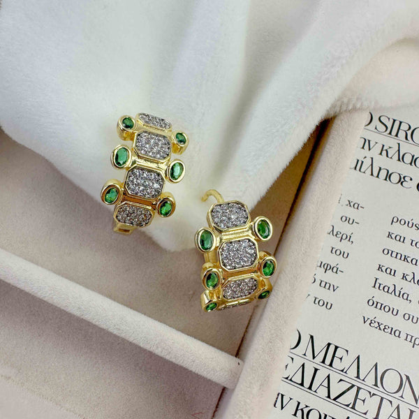 Σκουλαρίκια Κρίκοι με Πράσινα Κρύσταλλα Και Ζιργκόν