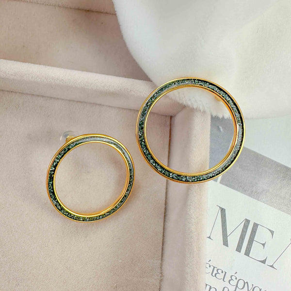 Σκουλαρίκια Κρίκοι Επιχρυσωμένοι με Μαύρο Σμάλτο glitter