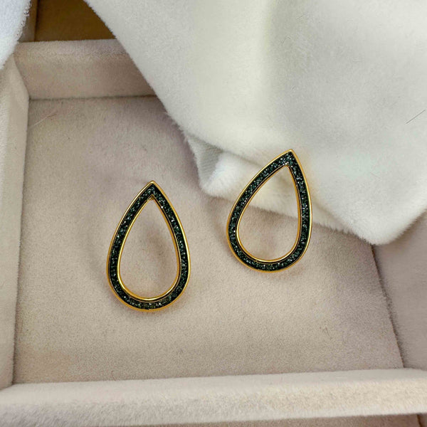 Σκουλαρίκια Δάκρυ με Μαύρο Σμάλτο Glitter