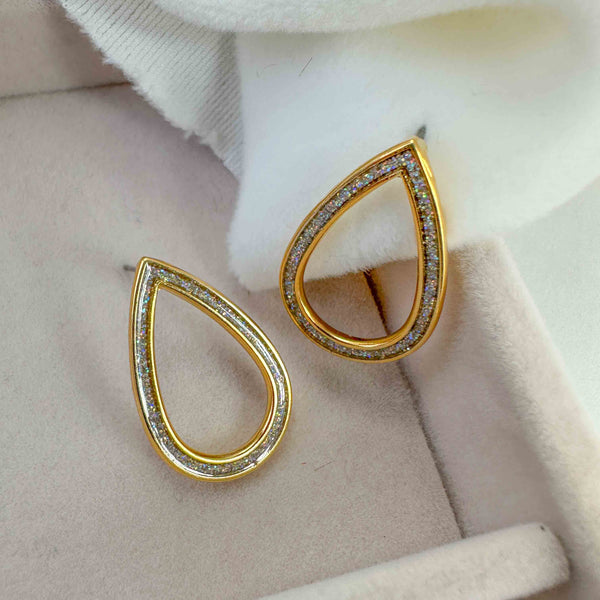 Σκουλαρίκια Δάκρυ με Λευκό glitter Σμάλτο