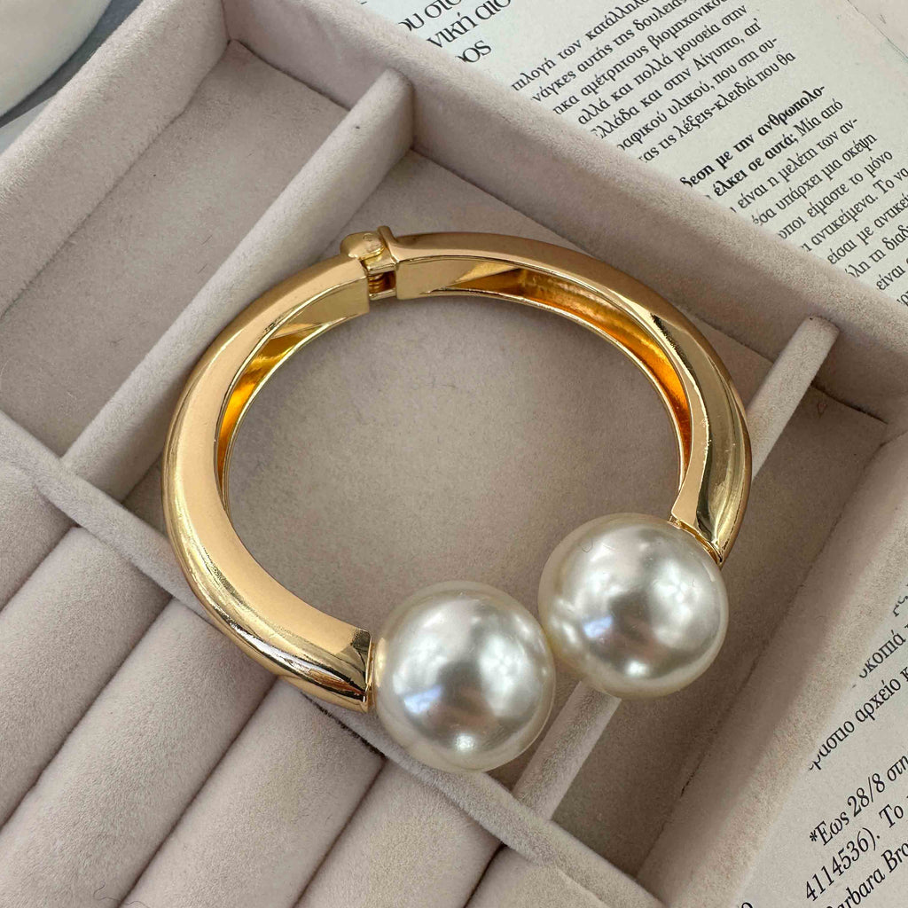Statement Χρυσό Βραχιόλι με Μεγάλες Πέρλες
