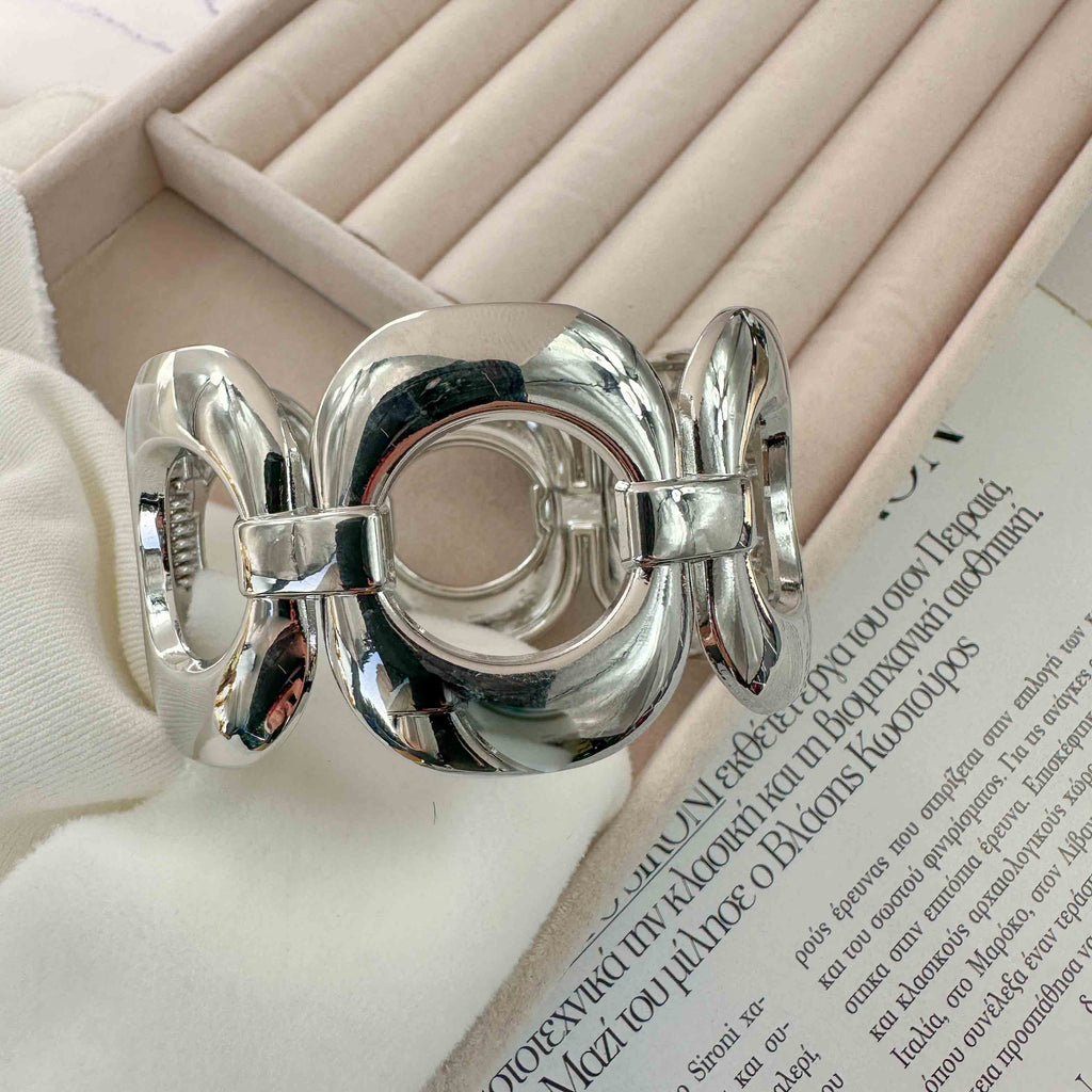 Statement Ασημί Βραχιόλι με Κρίκους