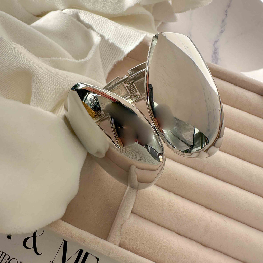 Statement Ασημί Βραχιόλι με Οβάλ Σχεδιασμό