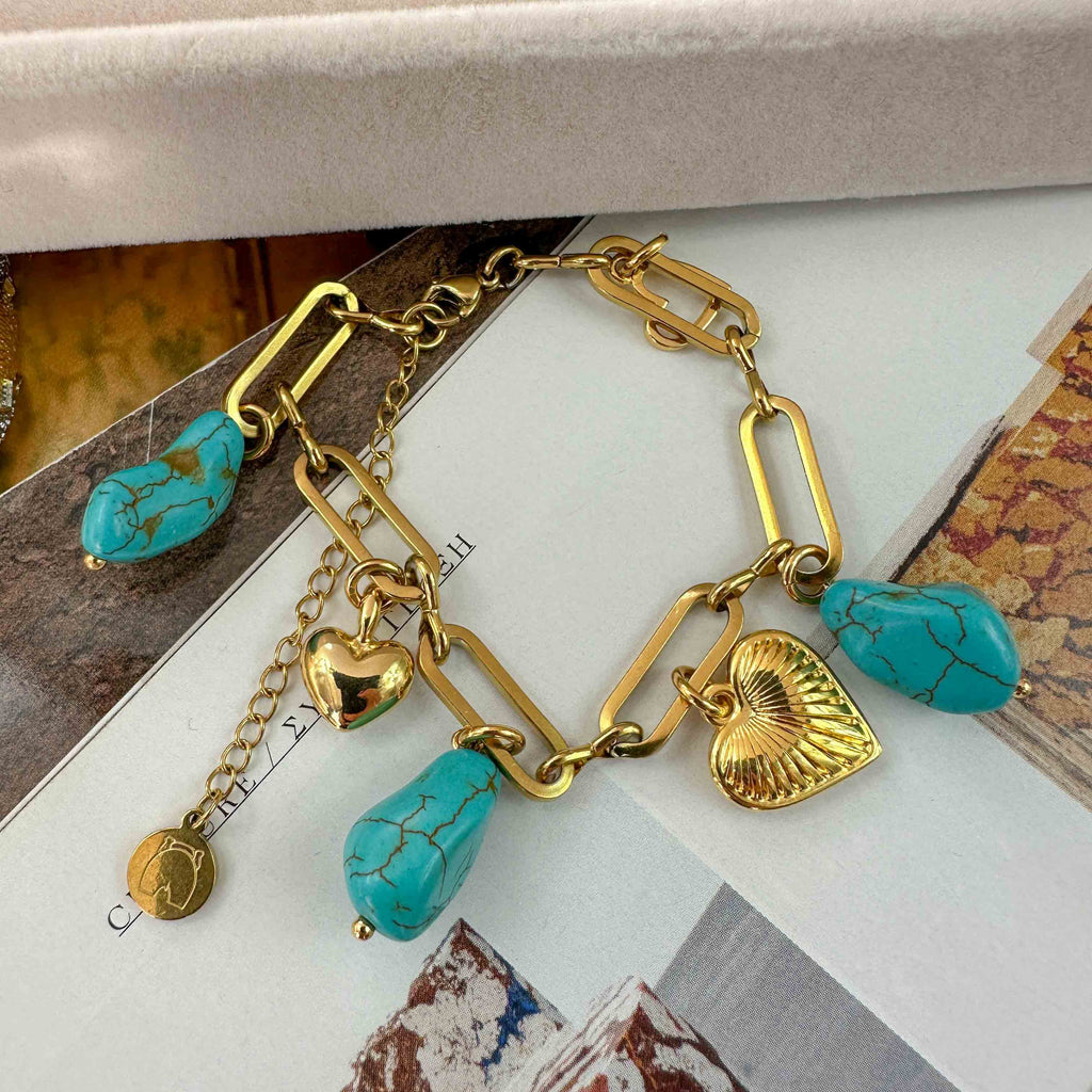 Βραχιόλι Ατσάλι Χάντρες Χαολίτη και Καρδιές