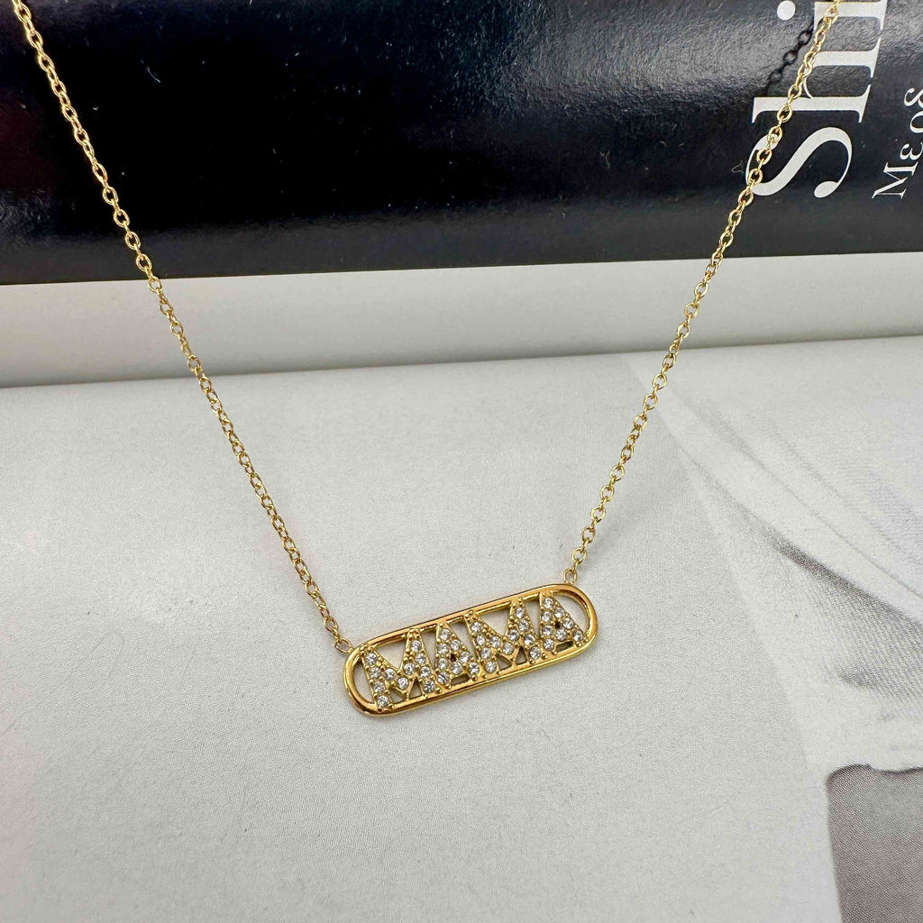 Ατσάλινο Κολιέ “MAMA” - Γράμματα με Ζιργκόν