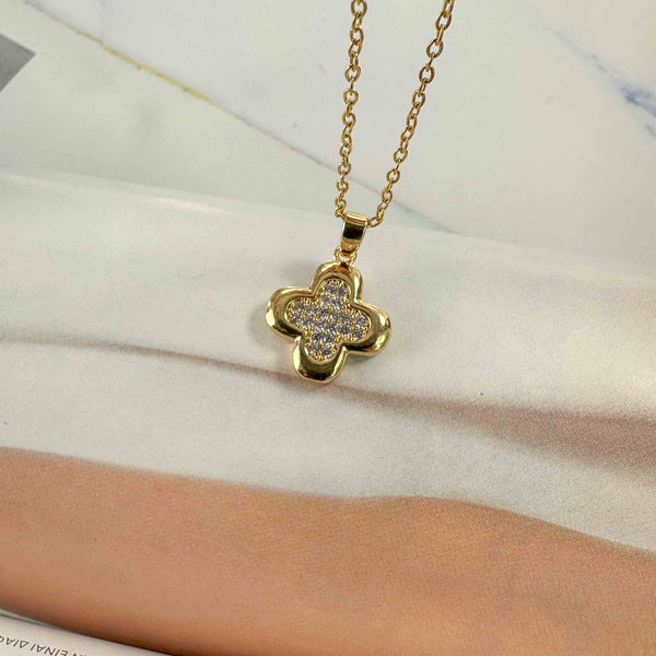 Ατσάλινο Χρυσό Κολιέ Σταυρός Με Ζιργκόν