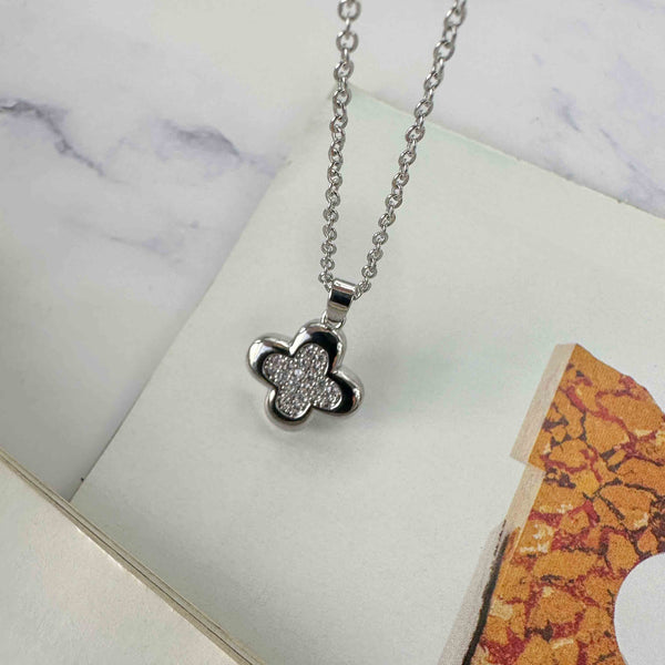 Ατσάλινο Ασημί Κολιέ Σταυρός Με Ζιργκόν