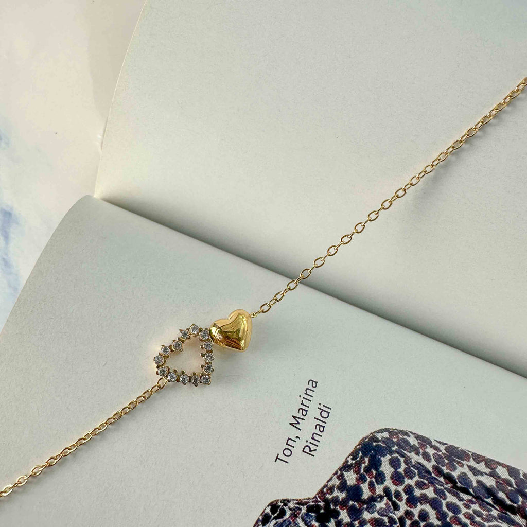 Βραχιόλι με Καρδιά από Ζιργκόν & Χρυσή Μικρή Καρδούλα