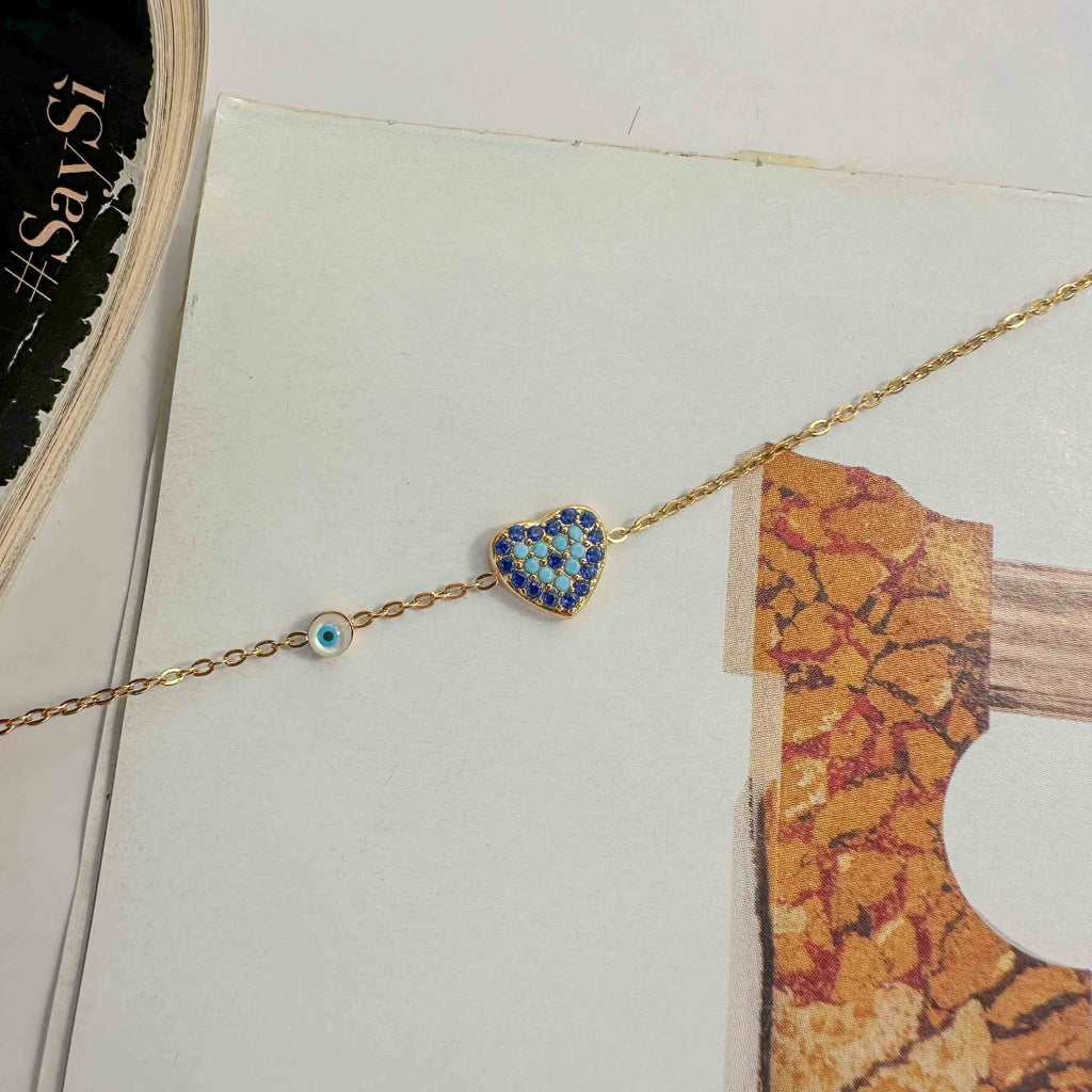 Βραχιόλι Ατσάλινη Αλυσίδα με Καρδιά Ζιργκόν και Ματάκι