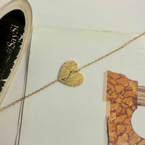 Βραχιόλι Ατσάλινη Αλυσίδα με Χρυσή Καρδιά & Ζιργκόν