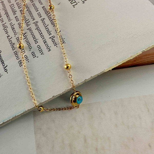 Ατσάλινο Κολιέ με Ματάκι & Χρυσές Χάντρες