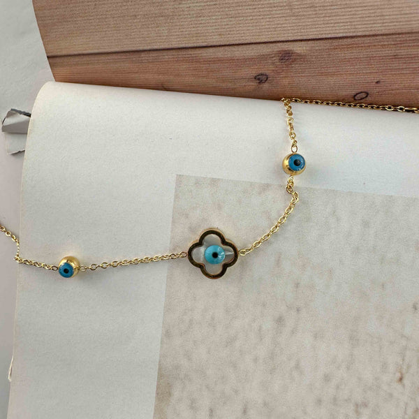 Βραχιόλι Τετράφυλλο Τριφύλλι Τύπου Van Cleef με Φίλντισι και Ματάκια