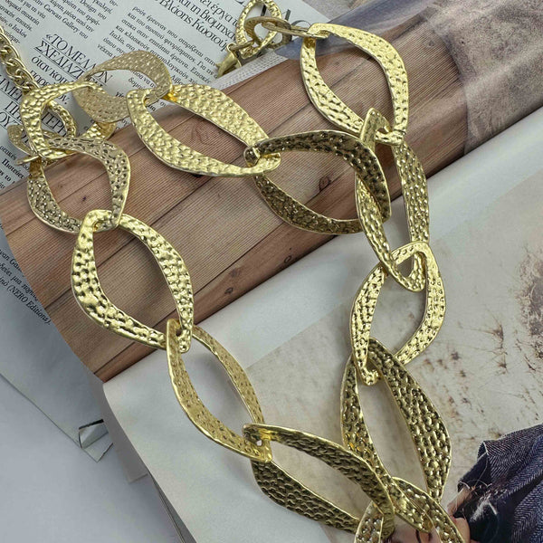 Κολιέ Μεγάλοι Χρυσοί Κρίκοι Με Σφυρήλατη Υφή