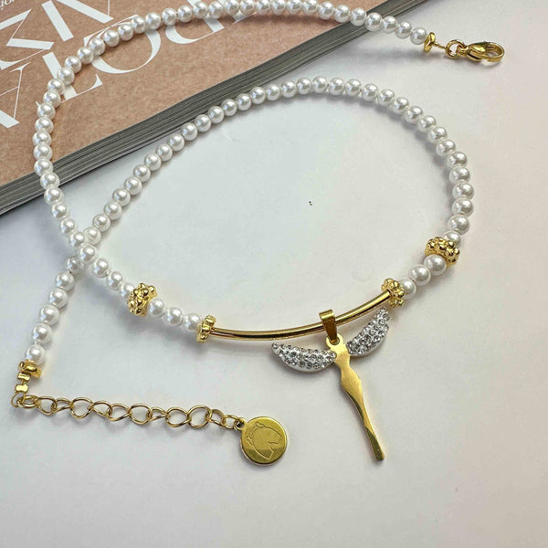 Κολιέ Κρεμαστή Λιβελούλα με πέρλες