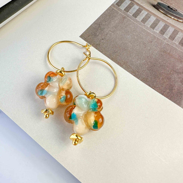 Σκουλαρίκια κρίκοι Peach blossom με γυάλινες πέτρες