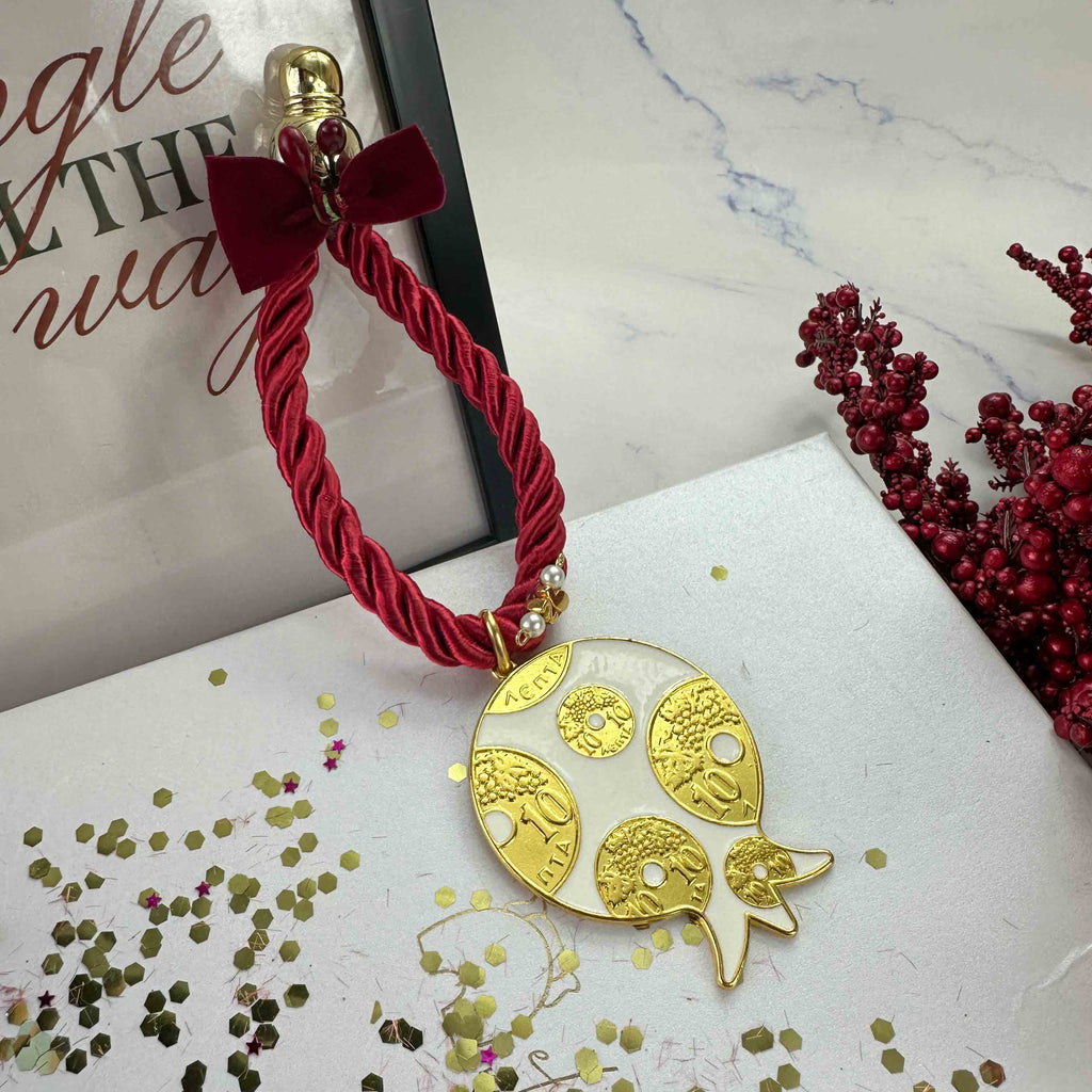 Κρεμαστό Γούρι 2026 Ρόδι με Παλιά 10Λεπτα