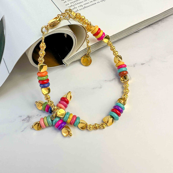 Βραχιόλι με πολύχρωμους χαολίτες και επίχρυσα στοιχεία