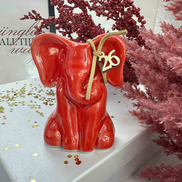 Γούρι 2026 Ελεφαντάκι Διακοσμητικό Κεραμικό Κόκκινο