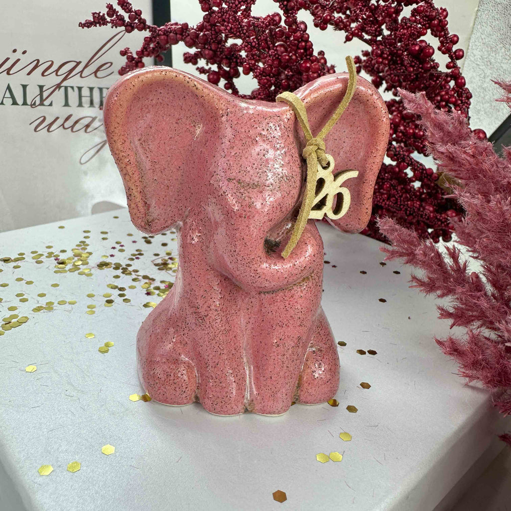 Γούρι 2026 Ελεφαντάκι Διακοσμητικό Κεραμικό Ροζ