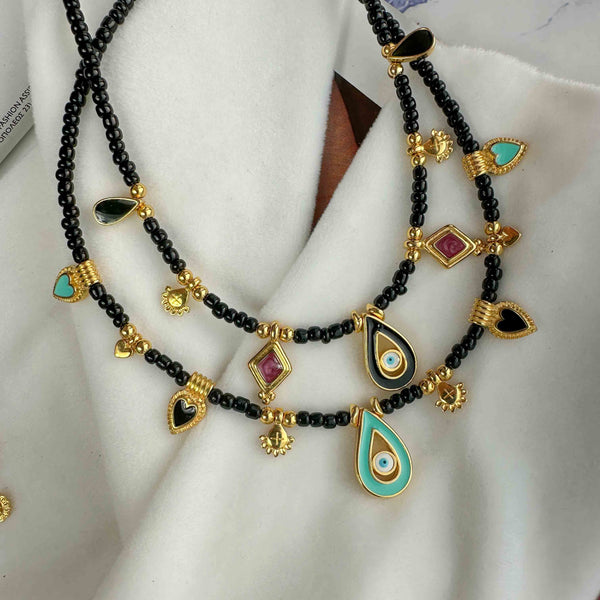 Χειροποίητο Κολιέ με Κεραμικές Χάντρες και Ματάκι Σταγόνα με Σμάλτο