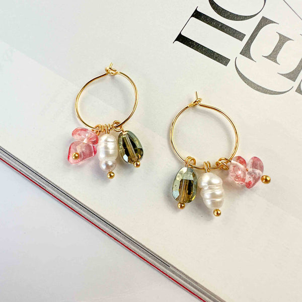 Σκουλαρίκια με γκρι κρύσταλλα και μαργαριτάρια καλλιέργειας