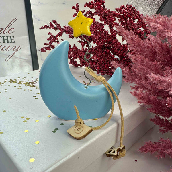 Γούρι 2026 Κεραμικό Φεγγάρι Μπλε Με Αστέρι Και Μάτι