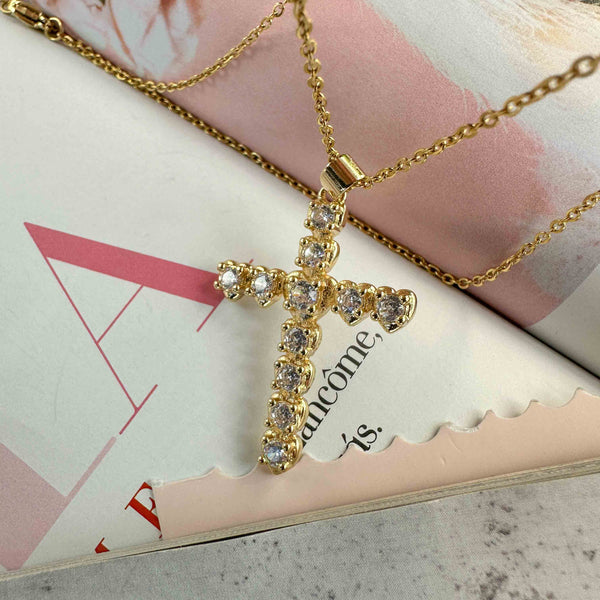 Ατσάλινος σταυρός με λευκά ζιργκόν