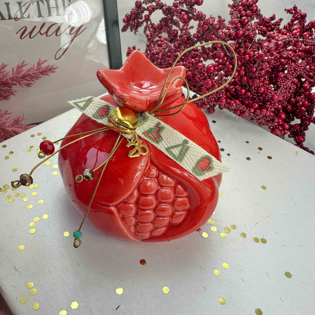 Κεραμικό Ρόδι Γούρι 2026 Διακοσμητικό με Σύρμα και Κρύσταλλα