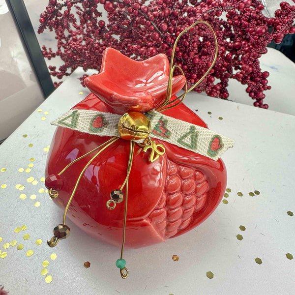 Κεραμικό Ρόδι Γούρι 2026 Διακοσμητικό με Σύρμα και Κρύσταλλα