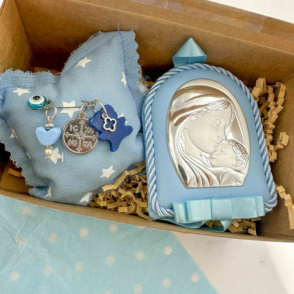 Σετ Δώρου Νεογέννητου Αγοριού - Παραμάνα Αρκουδάκι & Εικόνα Παναγίας