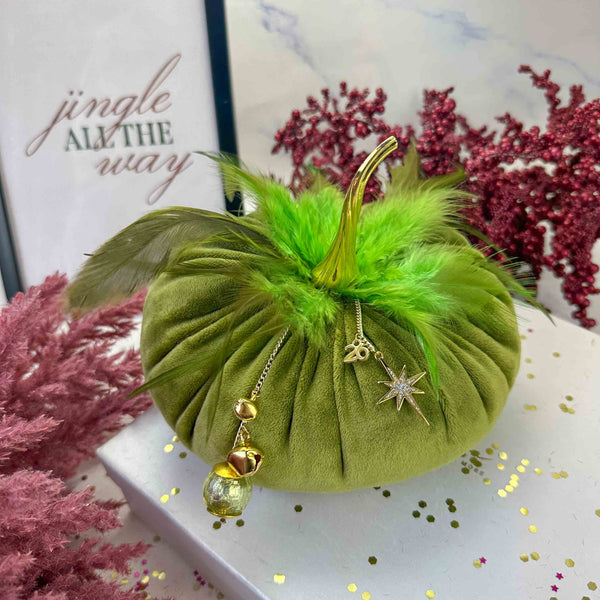 Πράσινη Βελούδινη Κολοκύθα Γούρι 2026 με Φτερά & Αστέρι