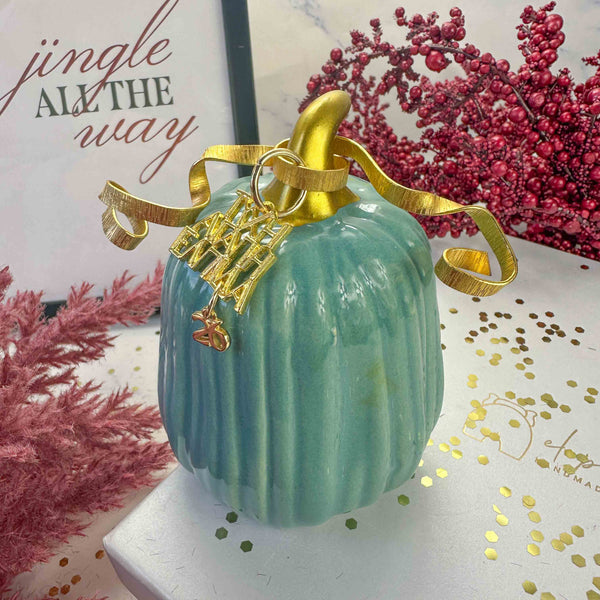 Κεραμική Διακοσμητική Κολοκύθα Πετρόλ Γούρι 2026 με Χρυσή Λεπτομέρεια