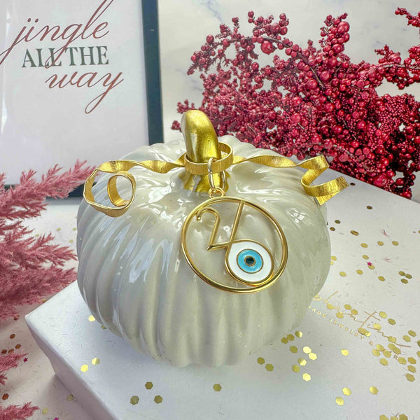 Κεραμική Κολοκύθα Εκρού Γούρι 2026 με Χρυσή Λεπτομέρεια & Μάτι