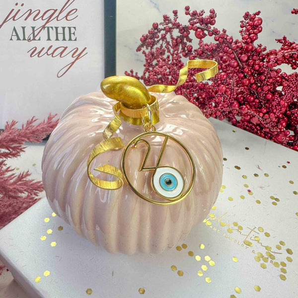 Κεραμική Κολοκύθα Ροζ nude Γούρι 2026 με Χρυσή Λεπτομέρεια & Μάτι