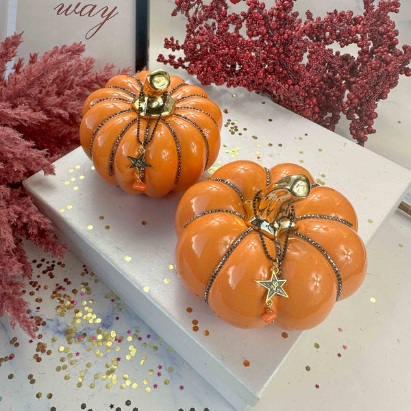 Γούρι 2026 Κολοκύθα Πορτοκαλί Κεραμική με Στρας & Αστέρι