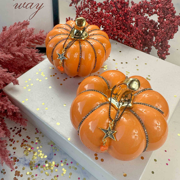 Γούρι 2026 Κολοκύθα Πορτοκαλί Κεραμική με Στρας & Αστέρι