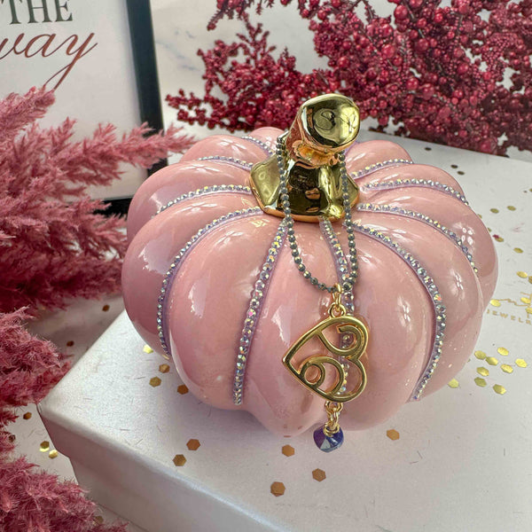 Γούρι 2026 Κολοκύθα Ροζ Κεραμική με Στρας & Καρδιά '26