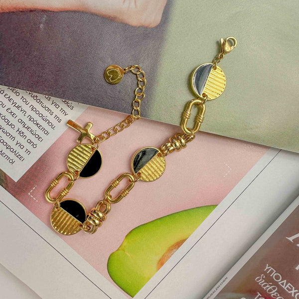 Επίχρυσο Βραχιόλι με Μαύρο Σμάλτο και Σταυρό