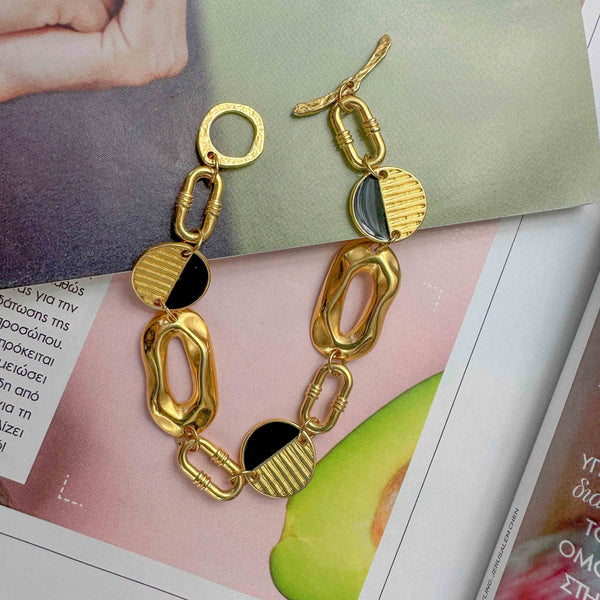 Επίχρυσο Βραχιόλι Μαύρο Σμάλτο και Ανάγλυφα Στοιχεία M/L