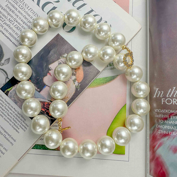 Κολιέ με Μεγάλες Πέρλες και Κούμπωμα με Glitter