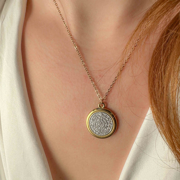 Κολιέ Δίχρωμο Δίσκος της Φαιστού - Ατσάλινη Αλυσίδα Επιχρυσωμένη