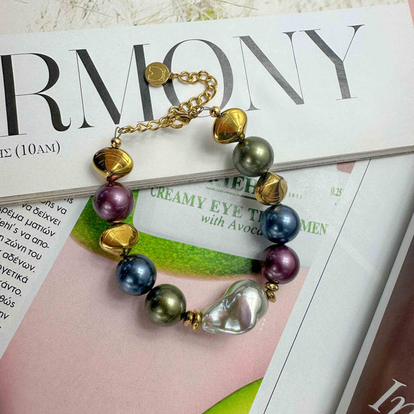 Βραχιόλι με Πολύχρωμες Πέρλες Και Αιματίτες