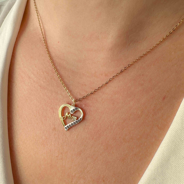 Κολιέ από ατσάλι "Μom" Καρδιά με Στρας