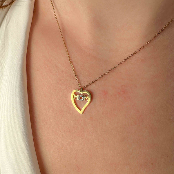 Κολιέ από ατσάλι "Μom" Καρδούλα με Στρας