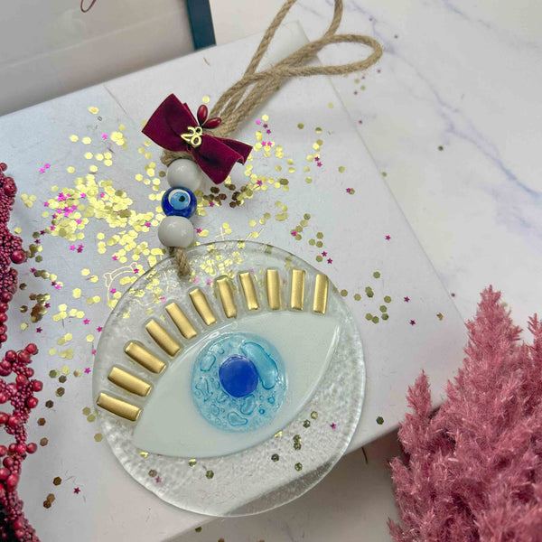 Γυάλινο Μάτι Γούρι 2026 με Μπλε Χάντρα & Χρυσές Λεπτομέρειες