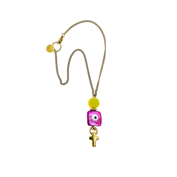 Φυλαχτό-Γούρι Αυτοκινήτου με Χάντρα Φίλντισι και Μάτι Φουξία