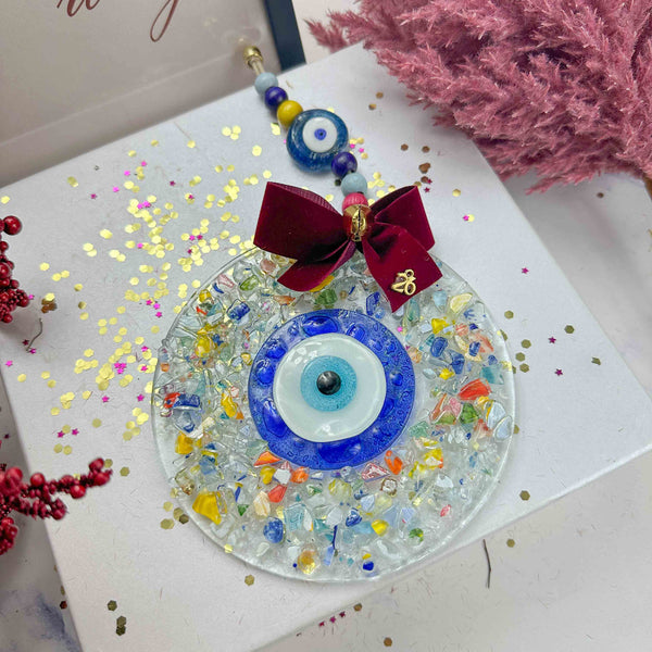 Χειροποίητο Γούρι 2026 Μάτι με Πολύχρωμες Ψηφίδες & Βελούδινο Φιόγκο