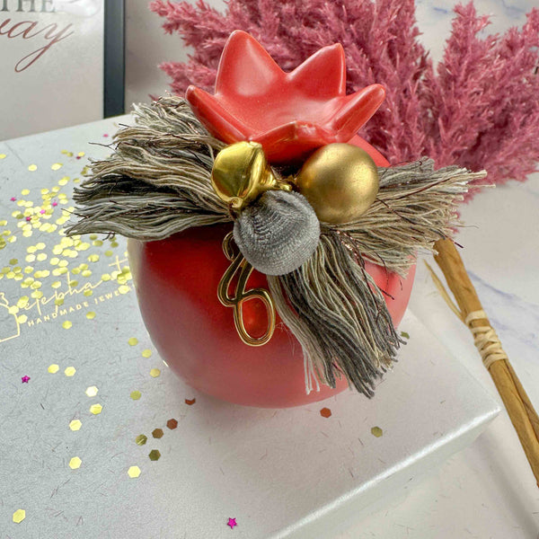 Κόκκινο Κεραμικό Ρόδι Διακοσμητικό 2026 Με Βαμβακερές Κλωστές και Πέρλα  (10x10cm)